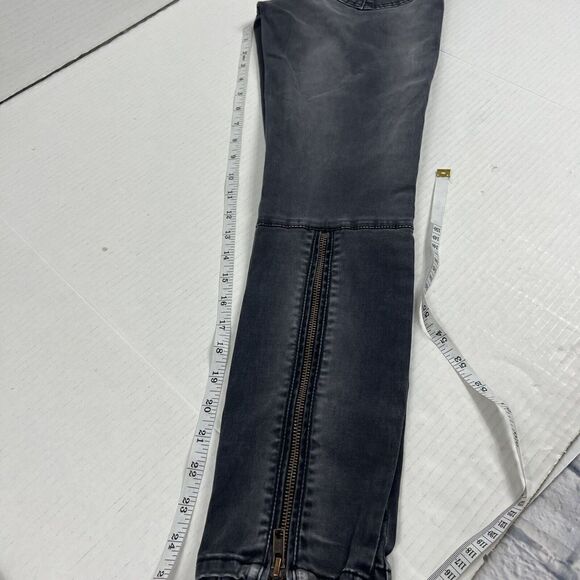 Free People Jeans Gray Black Stretch Button Long Ankle Zippers Skinny Size W 26 - Picture 9 of 13